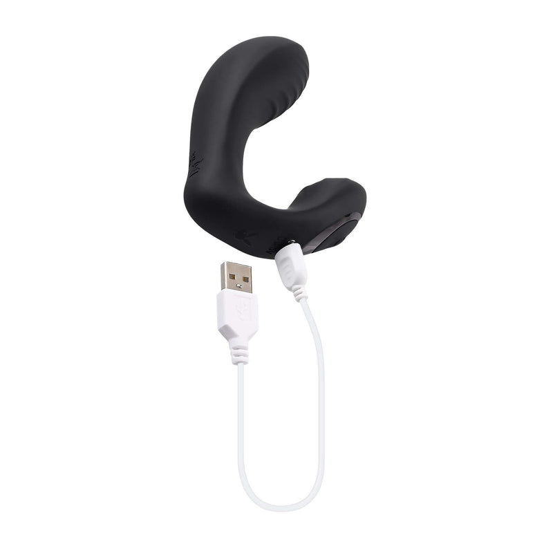 Playboy Pleasure Play Time Black Vibrator with USB charger, designed for G-Spot and P-Spot stimulation.