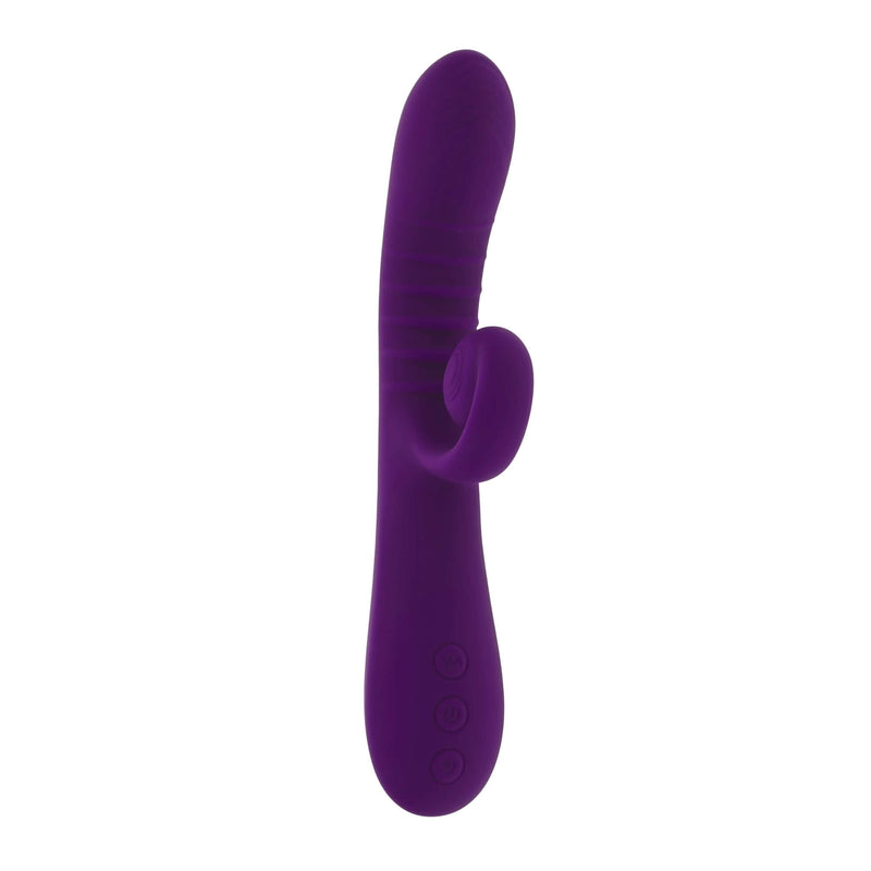 Playboy Curlicue Rabbit Vibrator in purple with unique spiral clitoral attachment for dual stimulation.