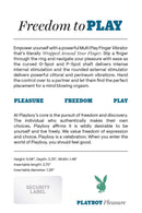 Advertisement for Playboy Wrapped Around Your Finger Blue Vibrator emphasizing freedom, pleasure, and powerful internal and external stimulation.