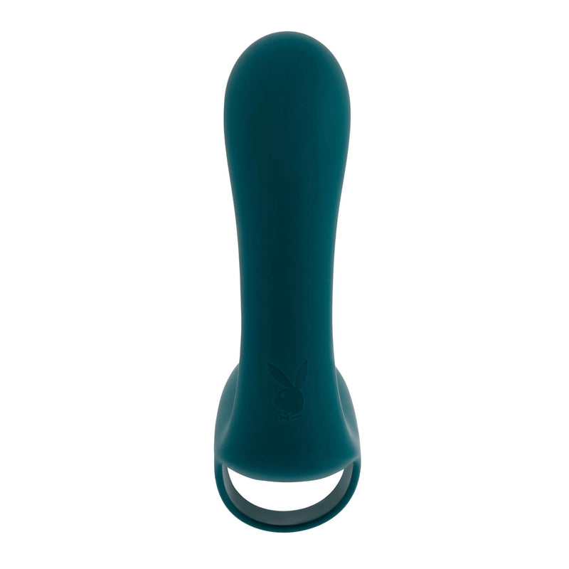 Playboy Wrapped Around Your Finger Blue Vibrator designed for G-Spot and P-Spot stimulation with ergonomic finger ring for control