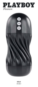 Playboy Solo Stroker by Evolved Novelties showing soft, textured channel with spiral motion and control buttons.