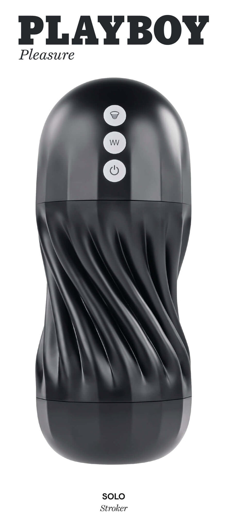 Playboy Solo Stroker by Evolved Novelties showing soft, textured channel with spiral motion and control buttons.