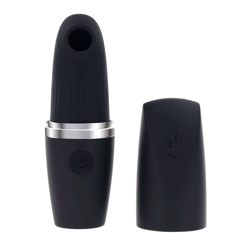 Playboy Excursion lipstick case toy by Evolved Novelties, discreet black design for on-the-go pleasure with sleek and compact look.
