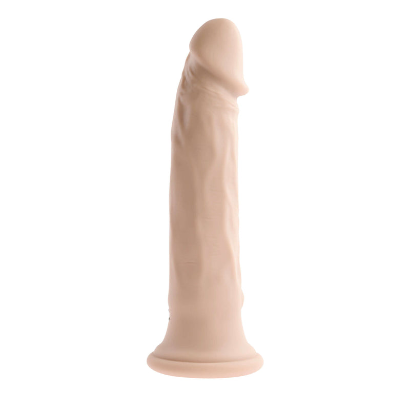 Evolved Twirl Jam light skin tone vibrating dildo with realistic texture and twirling function for sensational pleasure.