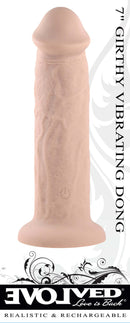 Evolved 7 Inch Girthy Vibrating Dong - Realistic, Waterproof, Rechargeable, Light Skin Tone