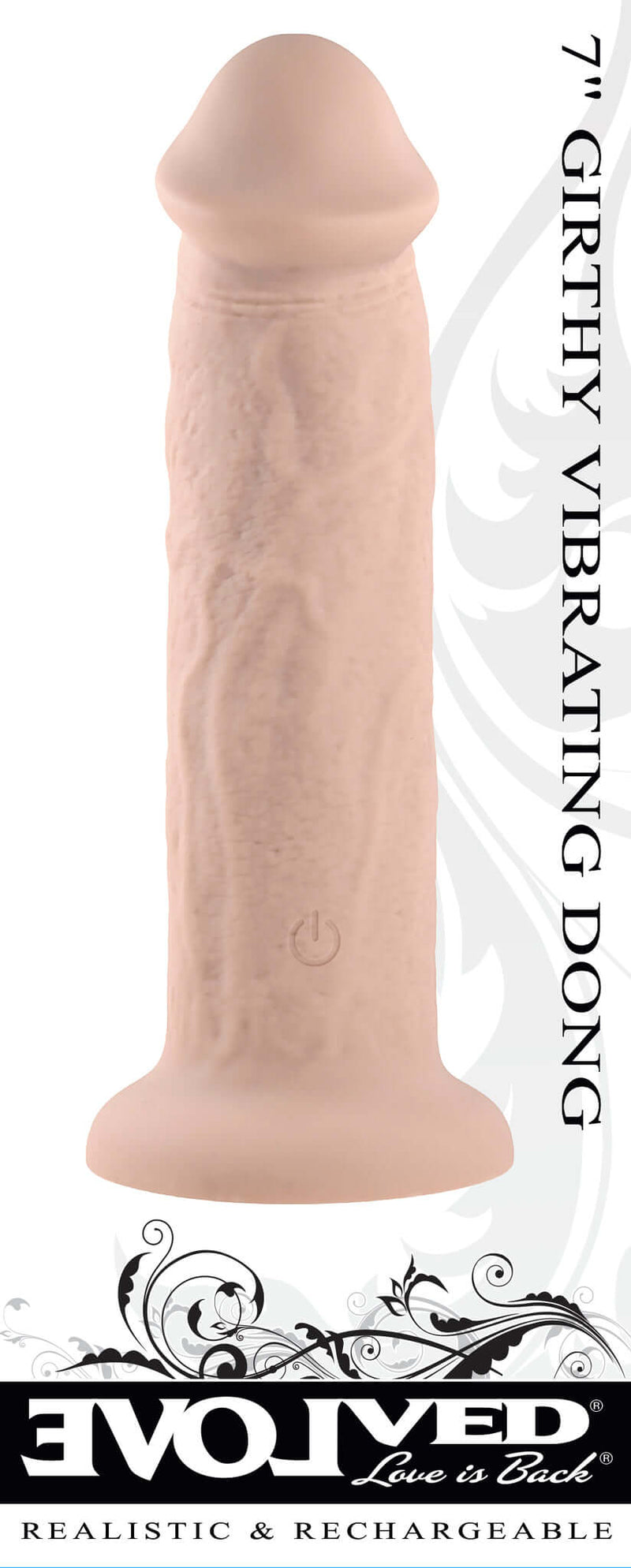 Evolved 7 Inch Girthy Vibrating Dong - Realistic, Waterproof, Rechargeable, Light Skin Tone