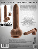 Experience the Evolved Peek-A-Boo Vibrating Dildo in Dark Skin Tone with realistic dual-layer silicone and powerful motor in the head.