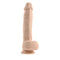 Realistic light-skin toned vibrating dildo with remote control by Evolved Novelties, featuring dynamic dual action for enhanced pleasure.