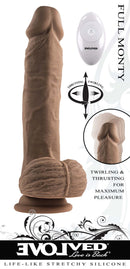 Evolved Full Monty Dark Skin Tone Dildo with Twirling and Thrusting Features for Maximum Pleasure