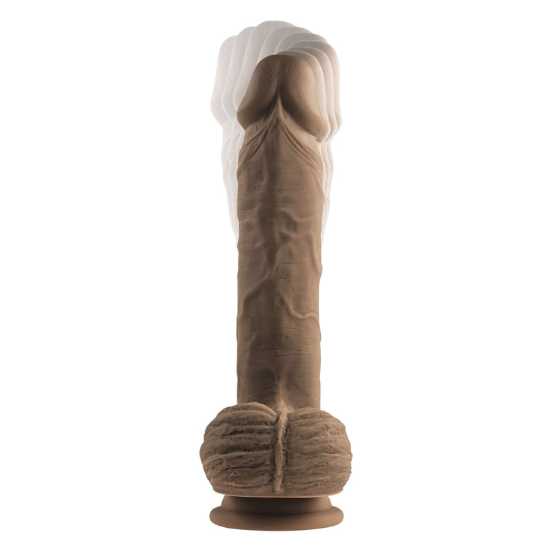 Evolved Full Monty Dark Skin Tone Dildo with realistic design and textured balls for lifelike pleasure experience.