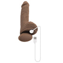 Evolved Full Monty Dark Skin Tone Dildo with realistic design and textured balls, USB charging cable attached, by Evolved Novelties