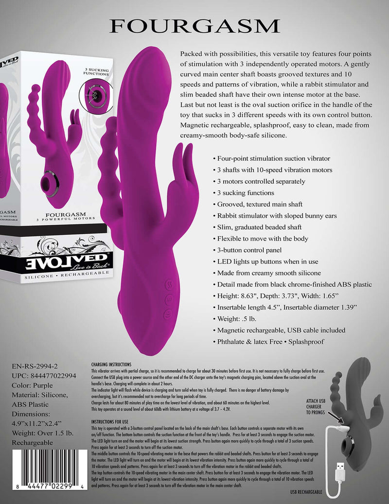 Fourgasm Rechargeable Triple Stimulation Rabbit Vibrator Purple Fourgasm Rechargeable Triple Stimulation Rabbit Vibrator Purple