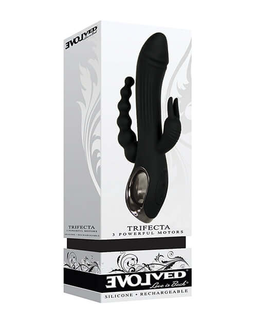 Evolved Novelties Trifecta Black Rabbit Vibrator at $79.99