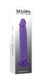 Selopa Slimplicity Purple Realistic Dildo packaging by Evolved Novelties featuring sleek and slender design for sensual experience.
