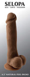Evolved 6.5-Inch Natural Feel Dildo in Dark Skin Tone Brown from Selopa with lifelike design and dual-layered materials for realistic sensation.