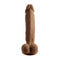 Evolved 6.5-Inch Natural Feel Dildo in dark skin tone brown with realistic design shown upright.
