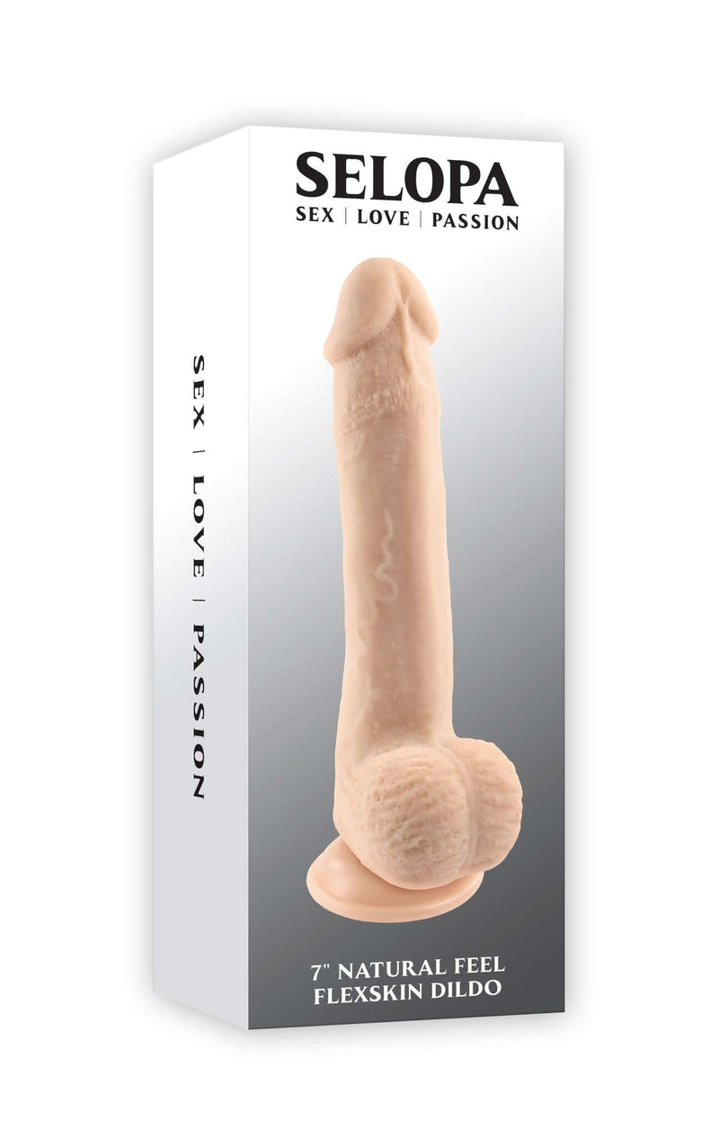Selopa 7-Inch Natural Feel Flexible Realistic TPE Dildo in Packaging