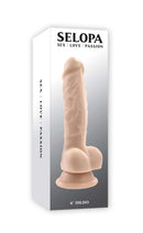 Selopa 6-Inch Light Skin Dildo in packaging, Evolved Novelties realistic pleasure delight