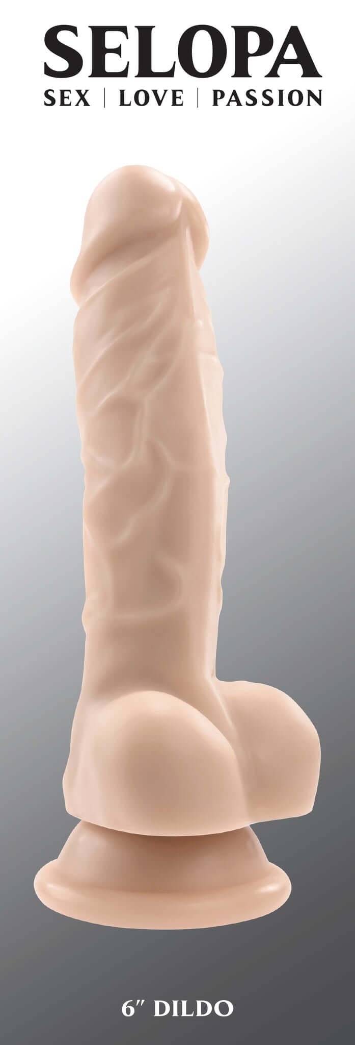 Selopa 6-Inch Light Skin Dildo by Evolved Novelties with veined texture for realistic pleasure and smooth finish.