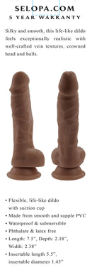 Selopa 6-Inch Dark Skin Dildo with suction cup base, realistic texture, lifelike veins, and crowned head from Evolved Novelties.