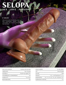 Selopa 6-inch dark skin dildo with realistic texture, vein detailing, crowned head, and suction cup base on display.