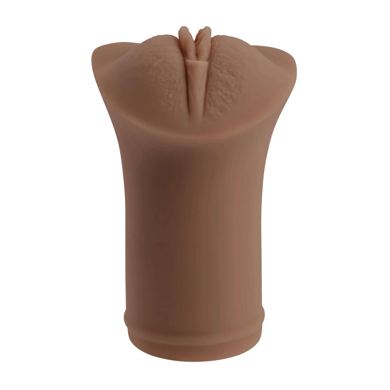 Evolved Selopa Pocket Pleaser Dark with realistic vaginal entry and lifelike texture.