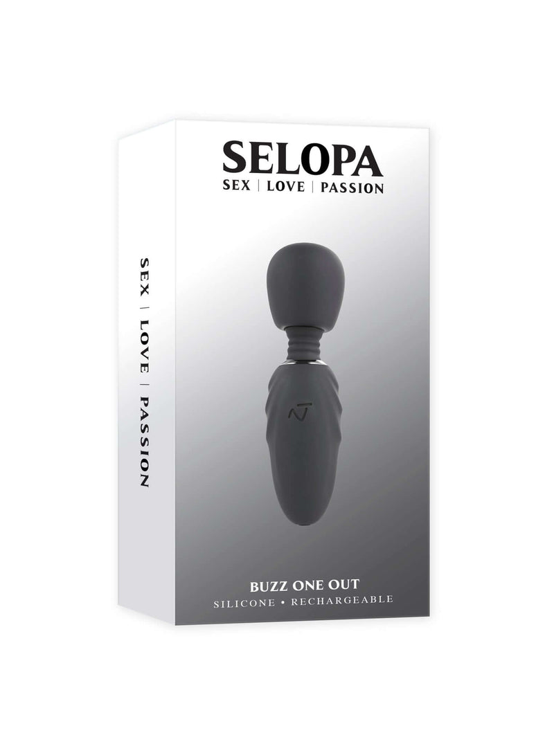 Selopa Buzz One Out Massager in packaging | Petite powerhouse with 7 vibrations | Evolved Novelties