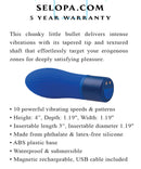 Mini rechargeable cobalt bullet vibrator with tapered tip and 10 speeds for targeted pleasure, waterproof and USB cable included