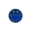 Smiling blue face with power button on mini rechargeable bullet vibrator