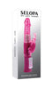 Selopa Rechargeable Bunny Vibrator packaging showcasing slim, powerful dual pleasure design in vibrant pink color.