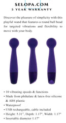 Selopa Love, Sex, Passion Gumball Wand Vibrator with round ball head and flexible slim design for targeted pleasure, featuring 10 vibrating speeds.