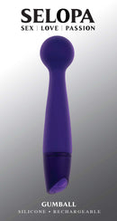 Selopa Love, Sex, Passion Gumball Wand Vibrator in Purple with a round head and flexible design for targeted pleasure and comfort.
