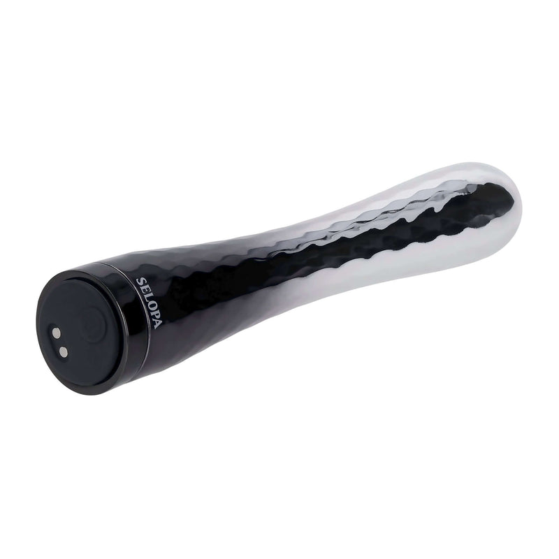 Selopa Silverado Vibrator with a textured, sleek chrome design, available from Evolved Novelties for customized intimate pleasure.