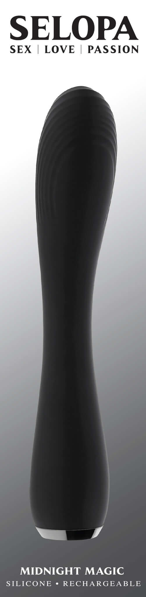 Selopa Midnight Magic Black Vibrator with sleek design and textured shaft for unparalleled pleasure