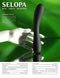Selopa Midnight Magic Black Vibrator with sleek design and curved textured shaft on a green background.