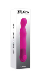 Evolved Novelties' Selopa G Wow pink G-Spot vibrator in packaging, displaying flexible bulbous design for precise stimulation.