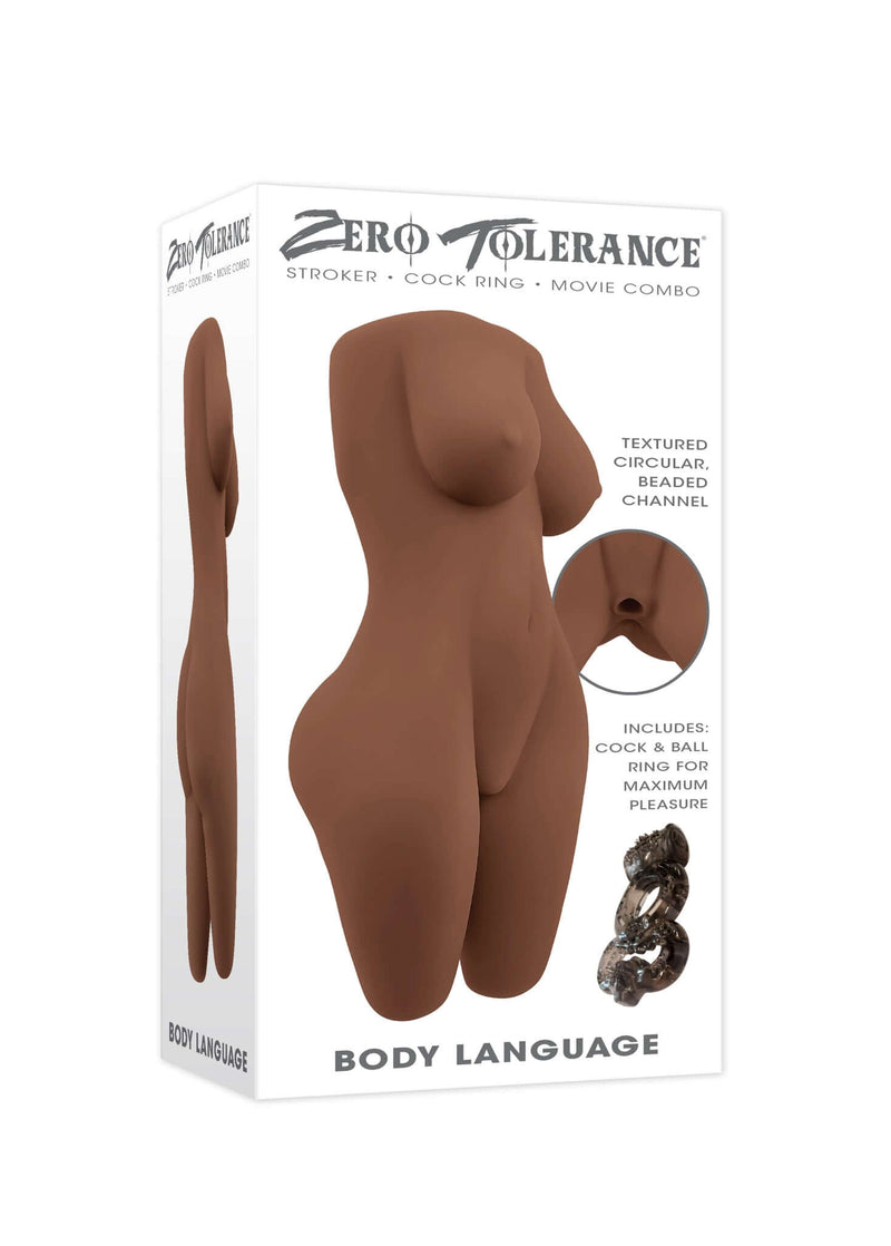 Zero Tolerance Body Language Torso Male Stroker, Cock Ring, Movie Combo