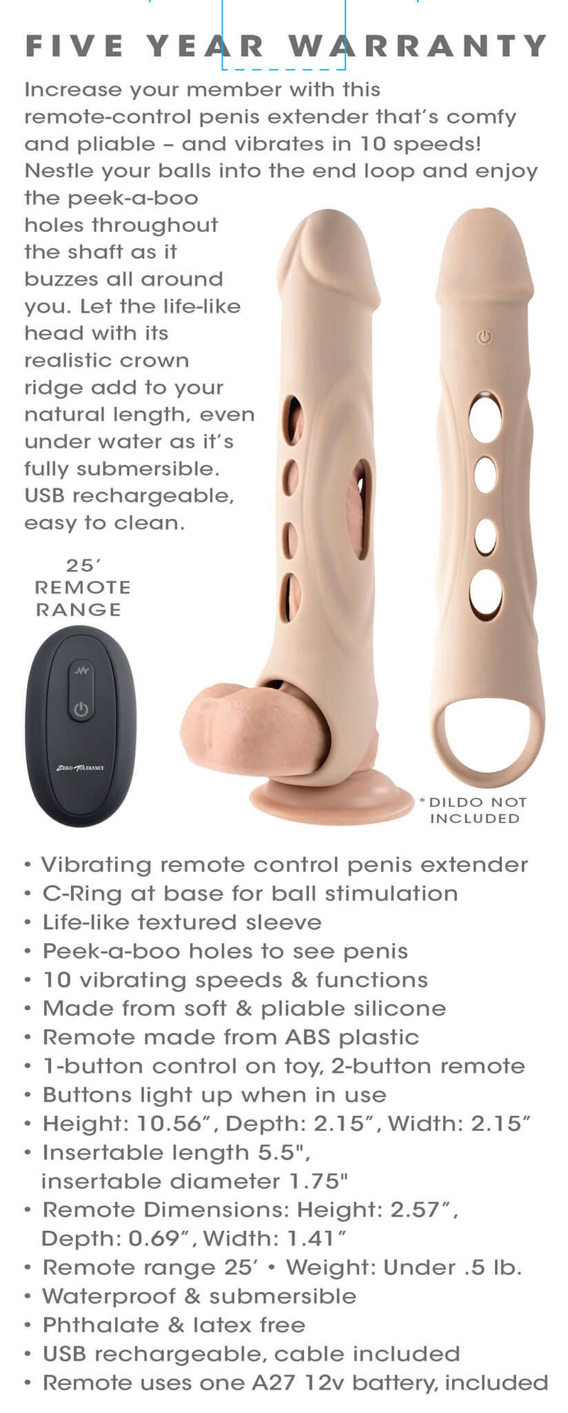 Zero Tolerance Big Boy Extender with remote control, life-like texture, and multiple vibration speeds for enhanced pleasure.