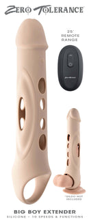Zero Tolerance Big Boy Extender in light skin tone with remote control for enhanced pleasure and 10 vibration speeds.