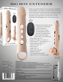 Zero Tolerance Big Boy Extender with remote control, showcasing features and dimensions on instructional packaging.