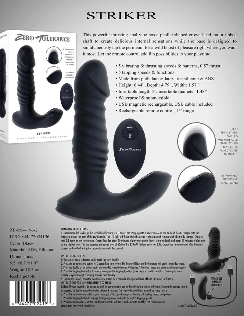 Zero Tolerance Striker Thrusting Anal Vibrator Black Zero Tolerance Striker Thrusting Anal Vibrator Black