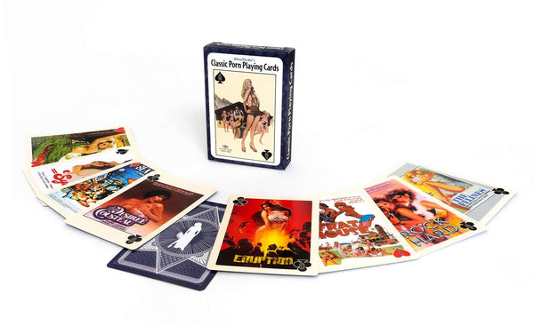 Classic Porn Playing Cards with vintage movie poster art featuring glossy cards and a stylish box.