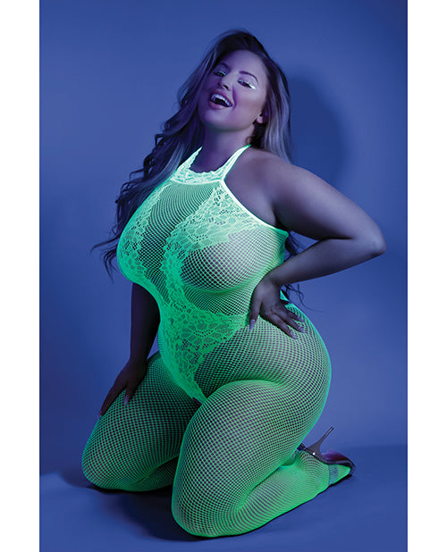 Fantasy Lingerie Glow UV Moonbeam Crotchless Bodystocking Neon Green Q/S from Fantasy Lingerie at $16.99