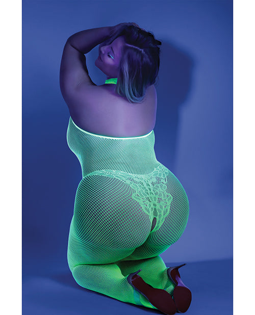 Fantasy Lingerie Glow UV Moonbeam Crotchless Bodystocking Neon Green Q/S from Fantasy Lingerie at $16.99