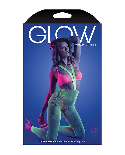 GLOW COME ALIVE 3PC SEAMLESS SET NEON GREEN & PINK O/S-3