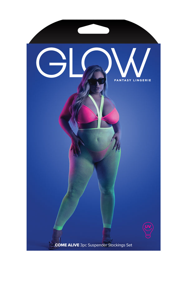 GLOW COME ALIVE 3PC SEAMLESS SET NEON GREEN & PINK Q/S-3