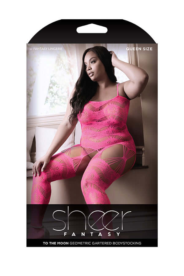 Fantasy Lingerie To The Moon Bodystocking Q/S Pink from Fantasy Lingerie Sheer Fantasy Collection at $17.99