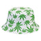 White Bucket Hat with Green Leaves