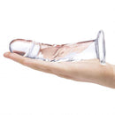 Glas 7-Inch Curved Realistic Glass Dildo with Veins held in hand showing lifelike details and clear glass artistry.