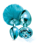 Global Novelties Nixie Metal Butt Plug Set Pom Pom and Jewel Blue Metallic at $23.99